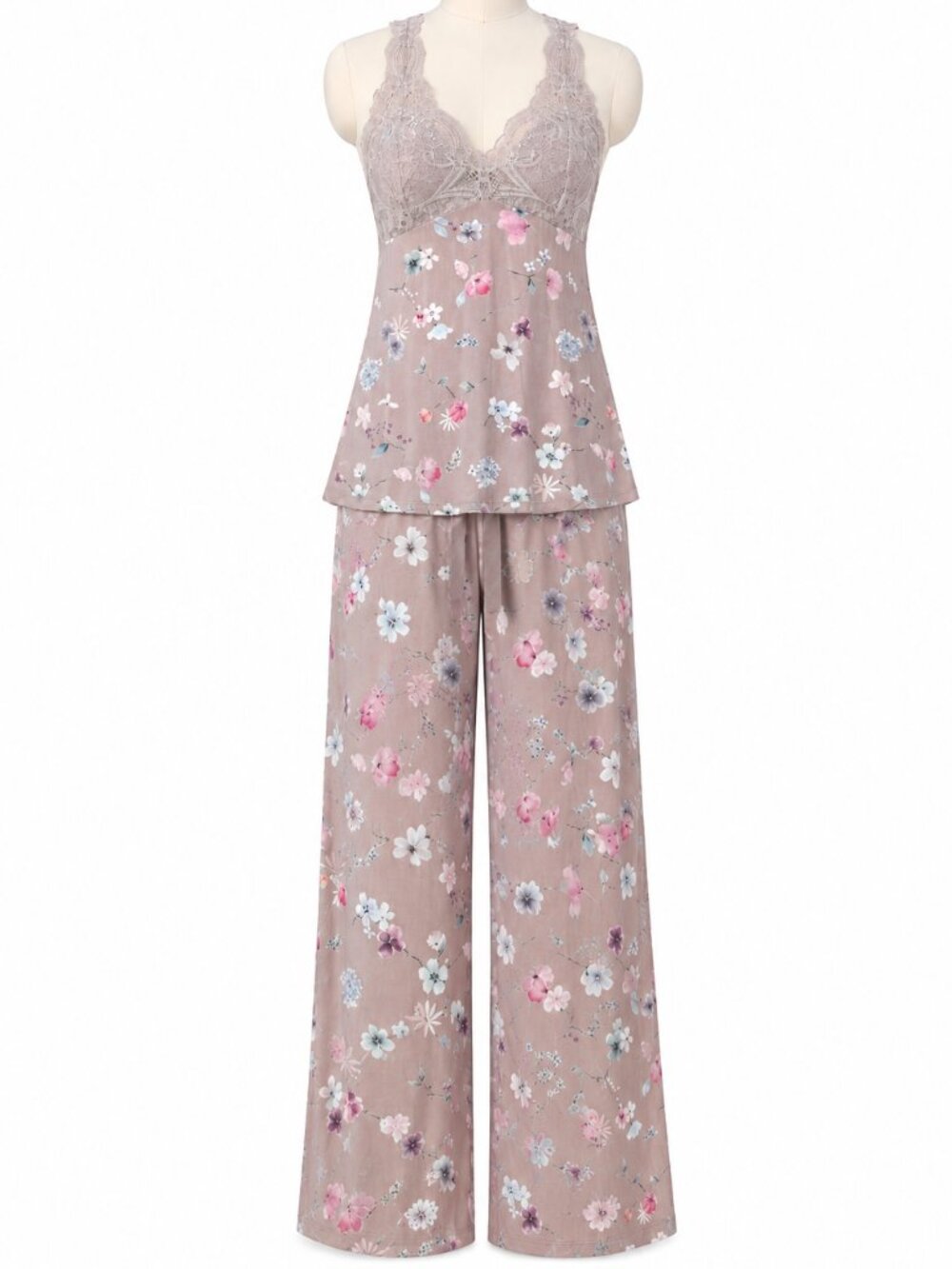 💋LN Fleur't Pajama Set | Lace Bodice | Gorgeous Silky Floral Fabric| Med.
